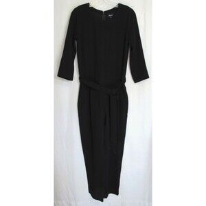 Madewell Black Crepe Back Zip Cropped 3/4 Sleeve Tie Waist Jumpsuit Size 0 EUC